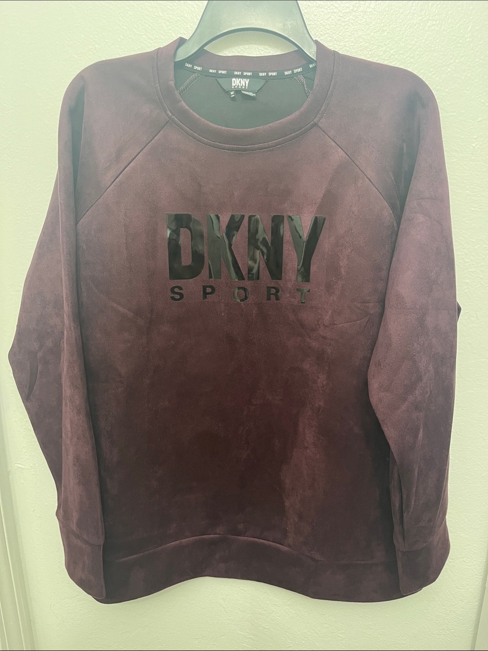 DKNY Women’s Burgundy Suede-Effect Crewneck Sweatshirt